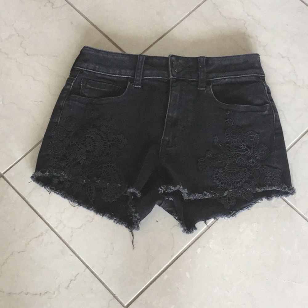 American Eagle Black Denim Shorts with Lace Trim